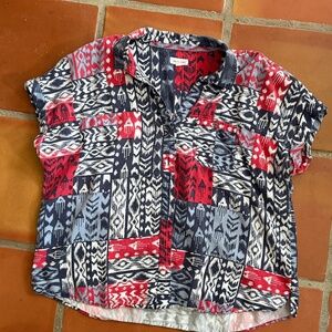 Westbound Ikat Red White and Blue cotton shirt Size XL